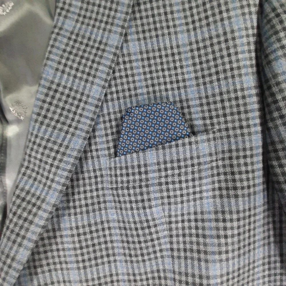 Lauren Ralph Lauren Blazer 52R Silk Wool Plaid Gray Blue‎ Sport Coat Men Big